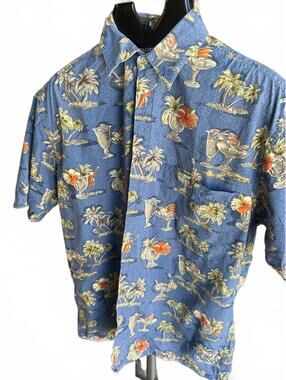 Pierre Cardin Hawaiian Shirt Blue Cotton Korea M